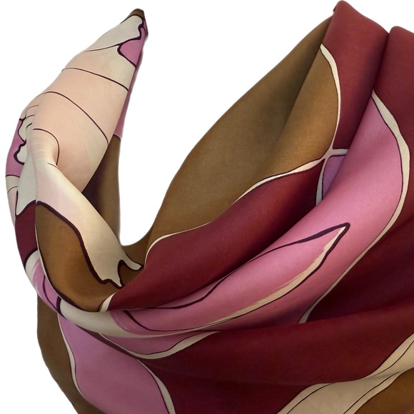 C’est Bien Japan Vintage Silk Scarf 🇯🇵– 1970s Floral Art Deco Print - Picture 3 of 8